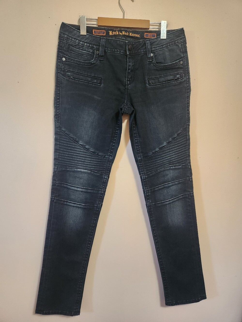 Rock Revival Sheryl Skinny Moto Biker Y2K Grunge Dark Wash Denim Jeans Size 31